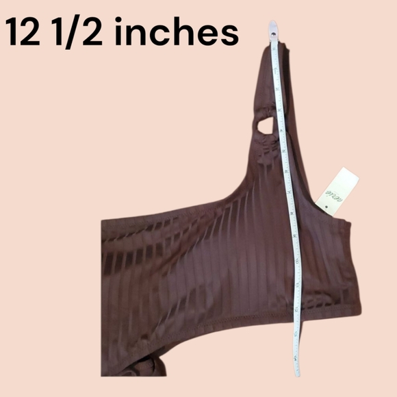 Aerie Wide Rib Cut Out One Shoulder Ring One Piece Brown Swimsuit. Size XL - Picture 5 of 6